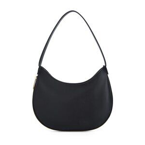 Small Black Vegan Leather Shoulder Bag – Crescent Hobo Purse with Zipper